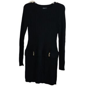 Aqua Black Long Sleeve Mini Dress with Gold Button Detail